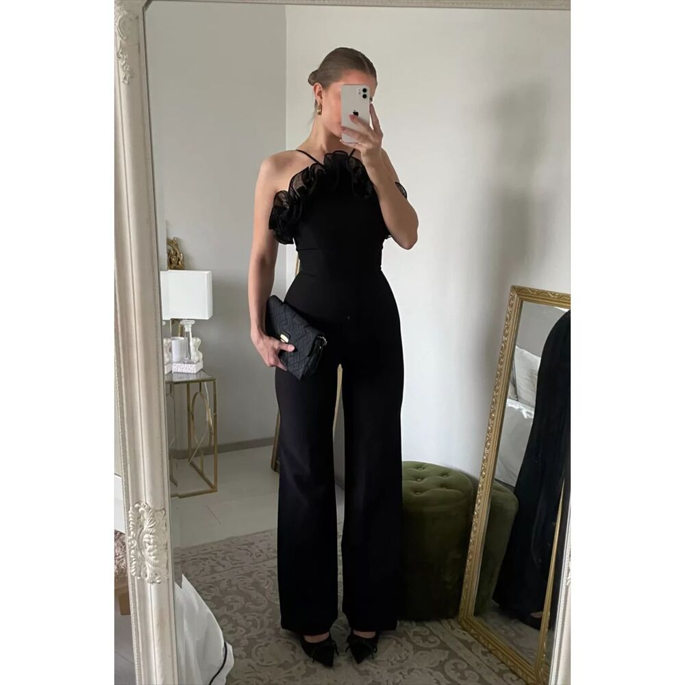 ZARA LONG RUFFLED HALTER JUMPSUIT